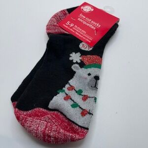 Christmas Low Cut Socks Polar Bear Holiday Socks Size 5-9